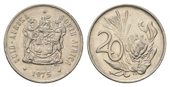 ЮАР 20 центов 1975 герб, цветок протея KM 86 никель 4626-755