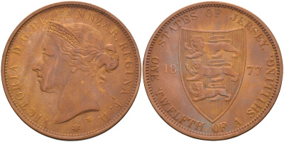 Джерси 1/12 шиллинга 1877 H, Виктория (1837-1901) KM 8 бронза 4367-1211