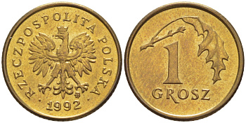 ПОЛЬША 1 ГРОШ 1992 MW KM 276 латунь UNC 4516-1041