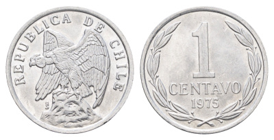 Чили 1 сентаво 1975 год-тип KM 203 алюминий UNC 4662-537