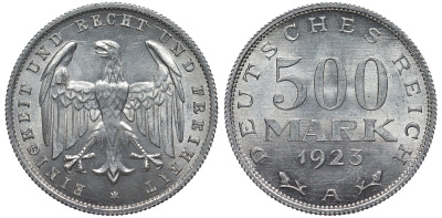 Германия 500 марок 1923 А KM 36, J.305 алюминий UNC 4587-513