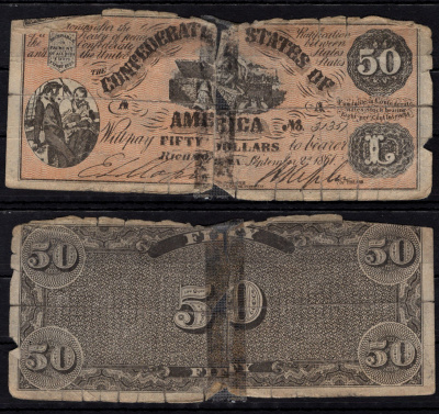 Конфедеративные Штаты Америки 50 долларов 1861 КОПИЯ, Ричмонд бумага 6293-1-1-1