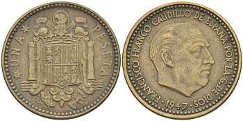 Испания 1 песета 1947 (?) Франсиско Франко (1939-1975) KM 775 алюминиевая бронза 4604-323
