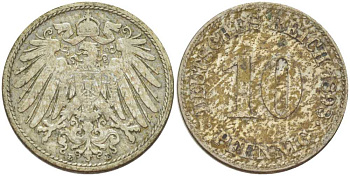 ГЕРМАНИЯ 10 ПФЕННИГОВ 1898 E KM 12, J. 13, Weege 8 медно-никель 261-1322