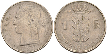 БЕЛЬГИЯ 1 ФРАНК 1960 BELGIQUE KM 142.1 медно-никель 4563-1227