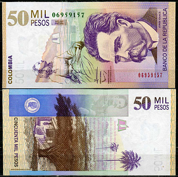 Колумбия 50000 песо 2013 7 сентября 2013, Хорхе Исаакс Pick 455 p  бумага  UNC (пресс) 451-678-2