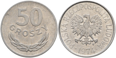 Польша 50 грошей 1974 Y 48.1 алюминий 4141-337