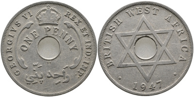 Британская Западная Африка 1 пенни 1947 SA, Георг VI (1937-1952) KM 19 медно-никель 1523-431