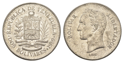 Венесуэла 2 боливара 1989 Симон Боливар Y 43a сталь плакированная никелем 4662-951