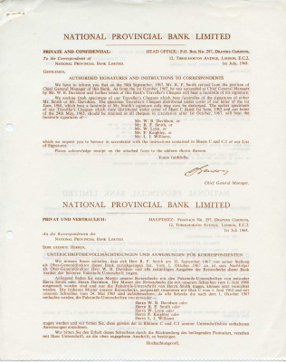 Англия, Национальный Провинциальный банк Лтд оригинальный буклет 1968 изображение 2, 5, 10, 20 и 50 фунтов, образец Specimen   бумага  UNC (пресс) 5548-3-2-2