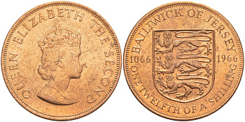 Джерси 1/12 шиллинга 1966 900 лет Нормандскому завоеванию KM 26 бронза UNC 4542-714