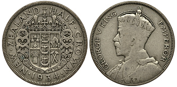 Новая Зеландия 1/2 кроны 1934 Георг V (1910-1936) KM 5 серебро 272-834