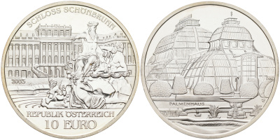 Австрия 10 евро 2003 Дворец Шенбрунн, здание парламента KM 3106 серебро  PROOF  1096-2-31