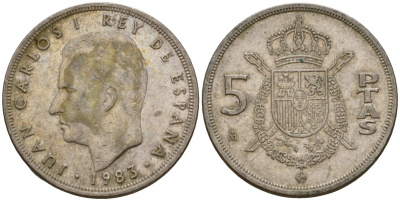 Испания 5 песет 1983 Хуан Карлос I (1975-2014) KM 823 медно-никель 216-541