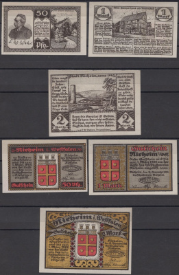 Нихайм полный набор из 3 нотгельдов (50 пфеннигов; 1 и 2 марки) 1921 DeNG 2 972.1 бумага UNC (пресс) 7556-23-3-1