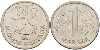 ФИНЛЯНДИЯ 1 МАРКА 1981 K KM 49а медно-никель UNC 3718-941