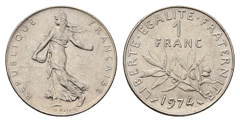 Франция 1 франк 1974 сеятель KM 925 никель 3336-926