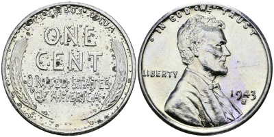 США 1 цент 1943 S (Сан-Франциско), Авраам Линкольн KM 132 a сталь плакированная цинком 94-1127