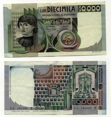 Италия 10000 лир 1982 Мужской портрет Андреа дель Кастаньо Pick 106b 8588-11-2-2