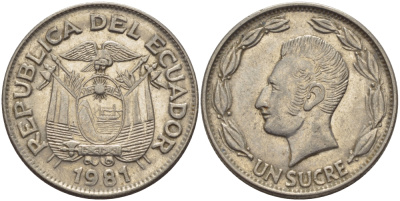 ЭКВАДОР 1 СУКРЕ 1981 АНТОНИО ХОСЕ де СУКРЕ KM 78b сталь плакированная никелем 31-414
