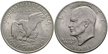 США 1 доллар 1971 Президент Эйзенхауэр, лунный орел KM 203 медь плакированная медно-никелем 74-311