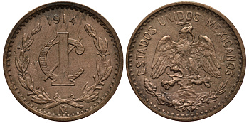 МЕКСИКА 1 СЕНТАВО 1914 ДАТА ШИРОКАЯ KM 415 бронза VF 4401-437