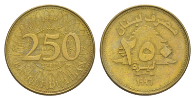 Ливан 250 ливров 1996 кедровое дерево KM 36 медь алюминий никель 4544-1011