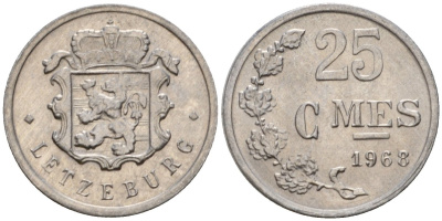 Люксембург 25 сантимов 1968 Шарлотта (1918-1964) KM 45a алюминий 4602-747
