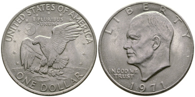 США 1 доллар 1971 Президент Эйзенхауэр, лунный орел KM 203 медь плакированная медно-никелем 74-311