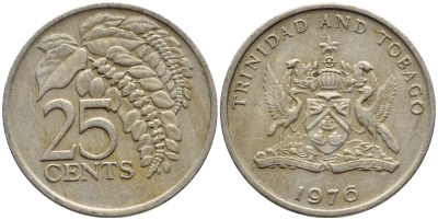 Тринидад и Тобаго 25 центов 1976 цветок дикая пуансеттия KM 28 медно-никель 4396-723