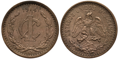 МЕКСИКА 1 СЕНТАВО 1914 ДАТА ШИРОКАЯ KM 415 бронза VF 4401-437