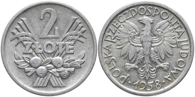 Польша 2 злотых 1958 MW KM 46, Parchimowicz 216a алюминий 4179-1043