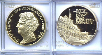 НИДЕРЛАНДЫ МЕДАЛЬ ND КОРОЛЕВА НИДЕРЛАНДОВ ЮЛИАНА (1909-2004) бронза, позолота PROOF 5-3-1-84