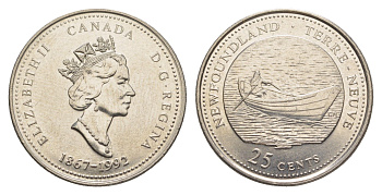 Канада 25 центов 1992 125 лет Конфедерации Канада - Ньюфаундленд и Лабрадор KM 213 никель UNC 4637-856