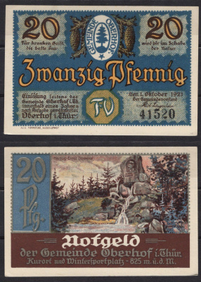 Германия, Оберхоф 20 пфеннигов 1921 Нотгельд, юбилейный выпуск Gra 996.4-6/18 бумага 7555-46-4-1