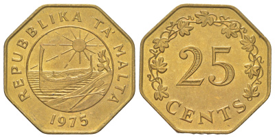 Мальта 25 центов 1975 KM 29 латунь UNC 4624-521