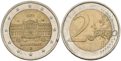 ФРГ 2 евро 2019 D, Бундесрат UC 100 биметалл 4584-153