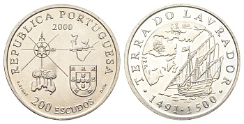 Португалия 200 эскудо 2000 Земля Лабрадор KM 728 медно-никель UNC 4677-611