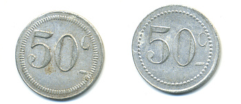 ФРАНЦИЯ 50 САНТИМОВ НАЧАЛО XX ВЕКА d 24 мм, вес около 1,0 гр., платежный жетон., платежный жетон алюминий 89-1035