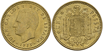 Испания 1 песета 1975 (80) Хуан Карлос I (1975-2014) KM 806 алюминиевая бронза 4604-251