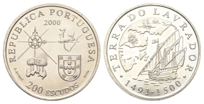 Португалия 200 эскудо 2000 Земля Лабрадор KM 728 медно-никель UNC 4677-611