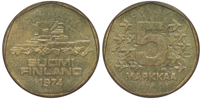 ФИНЛЯНДИЯ 5 МАРОК 1974 S, КОРАБЛЬ KM 53 алюминиевая бронза 3334-314