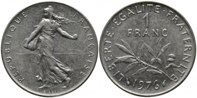 ФРАНЦИЯ 1 ФРАНК 1976 СЕЯТЕЛЬ KM 925.1 никель 98-344