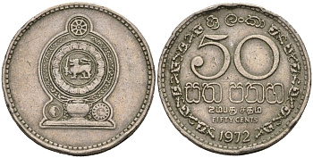 Шри-Ланка 50 центов 1972 KM 135.1 медно-никель 4566-825