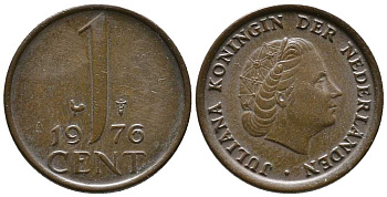 НИДЕРЛАНДЫ 1 ЦЕНТ 1976 ЮЛИАНА KM 180 бронза 39-1256