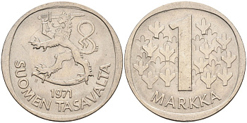 ФИНЛЯНДИЯ 1 МАРКА 1971 S KM 49a медно-никель 4563-513