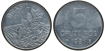 БРАЗИЛИЯ 5 КРУЗЕЙРО 1981 КОФЕ KM 591 сталь aUNC 72-831