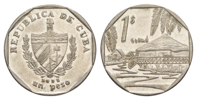 Куба 1 песо 1998 хижины Гуама KM 579 сталь плакированная никелем 4646-443