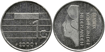 Нидерланды 1 гульден 2000 Беатрикс (1980-2013) KM 205 никель 34-244