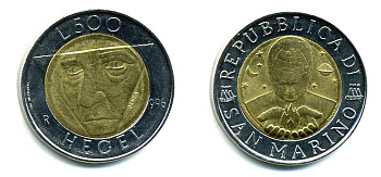 САН-МАРИНО 500 ЛИР 1996 ХЕГЕЛЬ биметалл 35-537